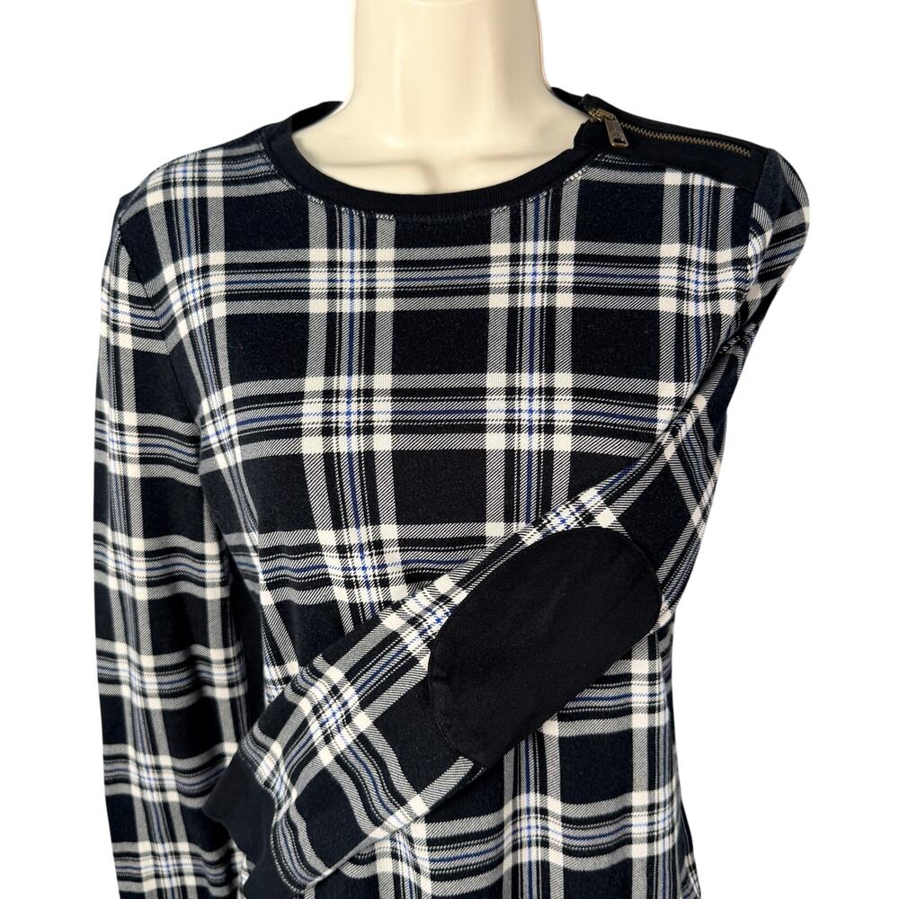 Lauren Ralph Lauren T-shirt Small Plaid Faux Suede Elbow Patch 3/4 Sleeve Cabin